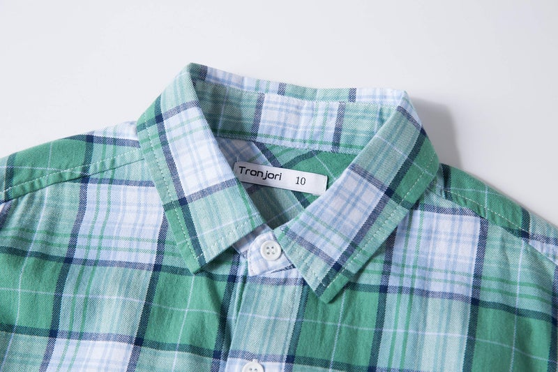 Tronjori Boys' Short Sleeve Button Down Woven Shirt(6,Olive Check) - Image 3